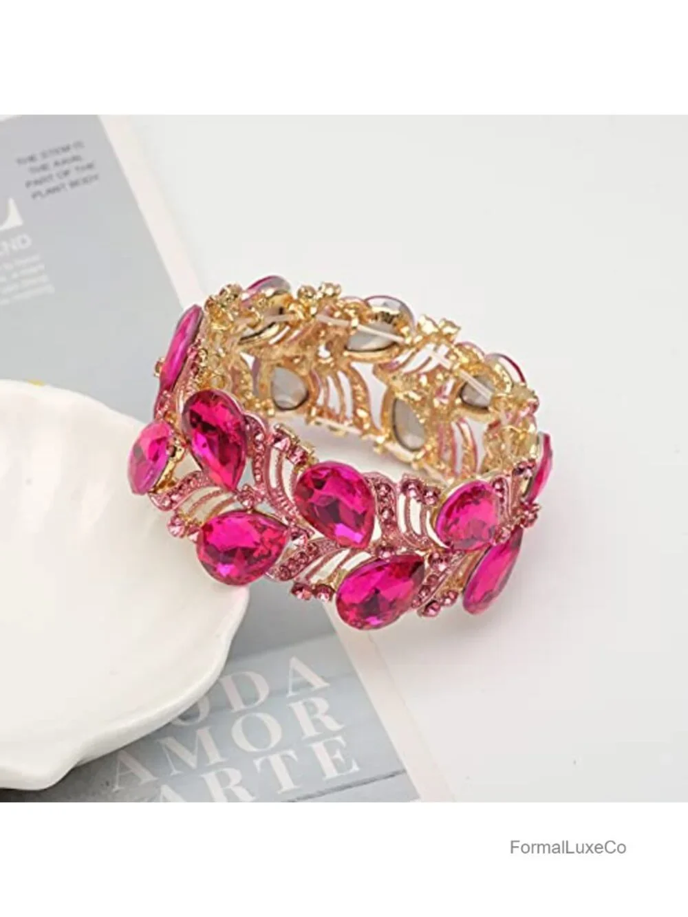 Elegant Stretch Bangle Bracelet Bridal Art Deco Teardrop Crystal Elastic Wide